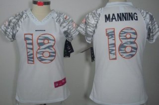 Nike Denver Broncos #18 Peyton Manning White Womens Zebra Field Flirt Jersey