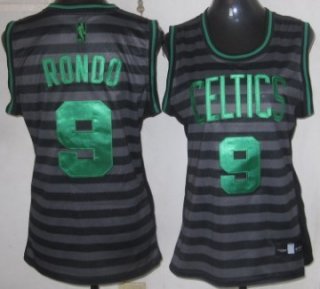 Boston Celtics #9 Rajon Rondo Gray With Black Pinstripe Womens Jersey