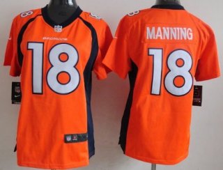 Nike Denver Broncos #18 Peyton Manning 2013 Orange Game Womens Jersey