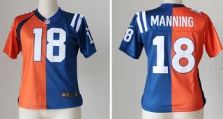 Nike Denver Broncos&Indianapolis Colts #18 Peyton Manning Orange/Blue Two Tone Womens Jersey