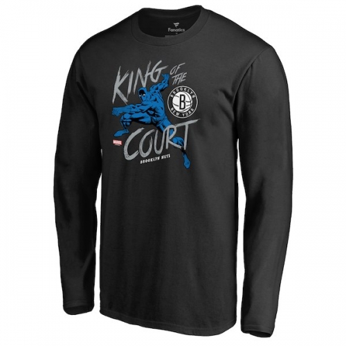 Men's Brooklyn Nets Fanatics Branded Black Marvel Black Panther King of the Court Long Sleeve T-Shirt