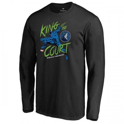 Men's Minnesota Timberwolves Fanatics Branded Black Marvel Black Panther King of the Court Long Sleeve T-Shirt