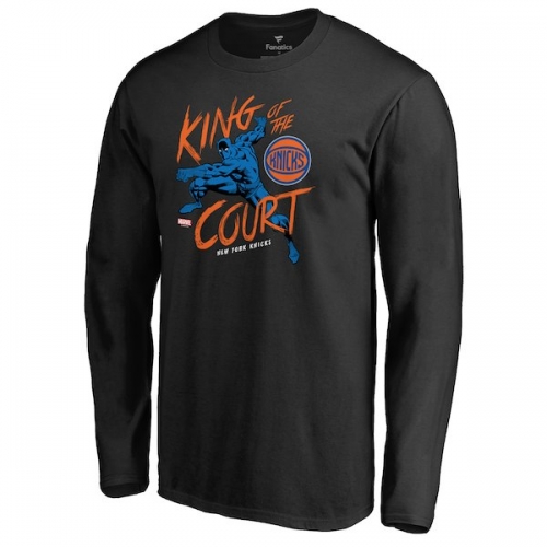 Men's New York Knicks Fanatics Branded Black Marvel Black Panther King of the Court Long Sleeve T-Shirt