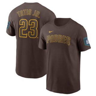 Men's San Diego Padres Fernando #23 Tatis Jr. Brown 2024 World Tour Seoul Series Name & Number T-Shirt