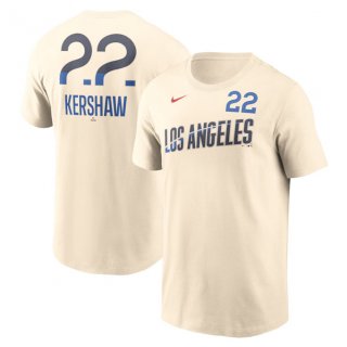 Men's Brooklyn Dodgers #22 Clayton Kershaw Cream 2024 City Connect Fuse Name & Number T-Shirt