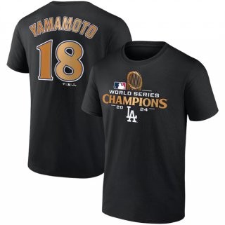 Men's Los Angeles Dodgers #18 Yoshinobu Yamamoto Black 2024 World Series Champions Name & Number T-Shirt