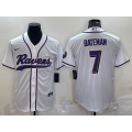 Men's Baltimore Ravens #7 Rashod Bateman White With Patch Cool Base Stitched Baseball Jersey