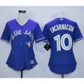 Blue Jays #10 Edwin Encarnacion Blue Alternate Women's Stitched MLB Jersey