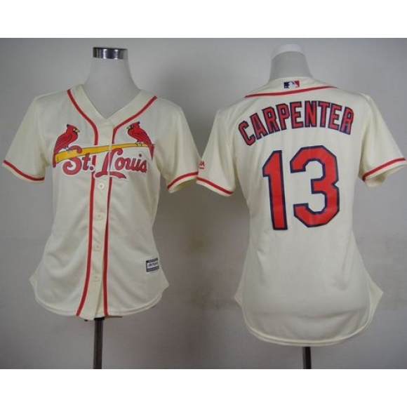 Cardinals #13 Matt Carpenter Cream Alternate Women's Stitched MLB Jersey