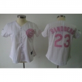 Cubs #23 Ryne Sandberg White Pink Number Women's Fashion Stitched MLB Jersey