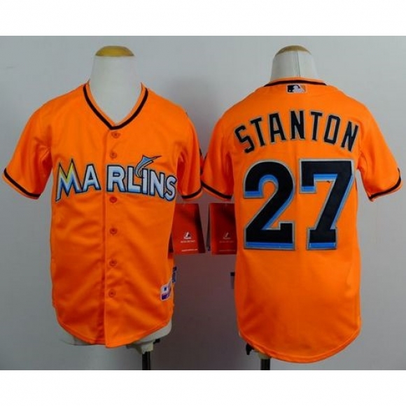 Marlins #27 Giancarlo Stanton Orange Cool Base Stitched Youth MLB Jersey