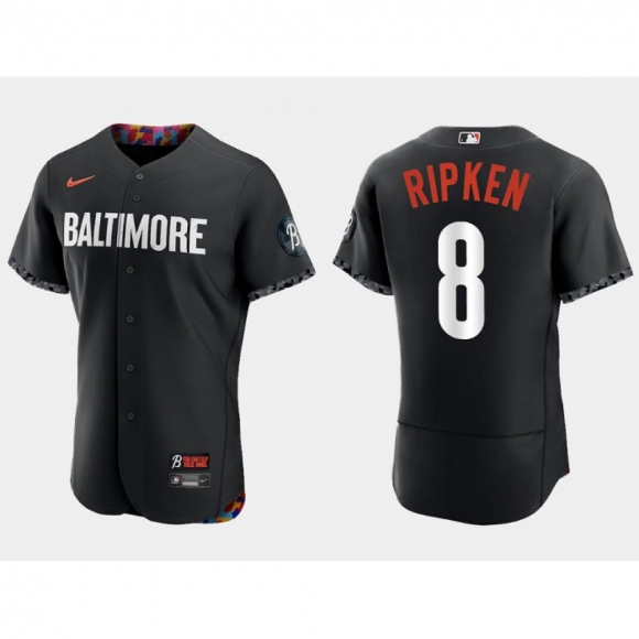 Men's Baltimore Orioles #8 Cal Ripken Jr. Black 2023 City Connect Flex Base Stitched Baseball Jersey
