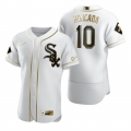 Men's Chicago White Sox #10 Yoan Moncada White Golden Flex Base Stitched MLB Jersey
