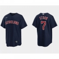 Men's Cleveland Guardians #7 Myles Straw Navy Cool Base Stitched Jersey