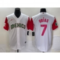 Men's Mexico Baseball #7 Julio Urias 2023 White Red World Baseball With Patch Classic Stitched Jersey