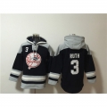 Men's New York Yankees #3 Babe Ruth Black/Grey Ageless Must-Have Lace-Up Pullover Hoodie