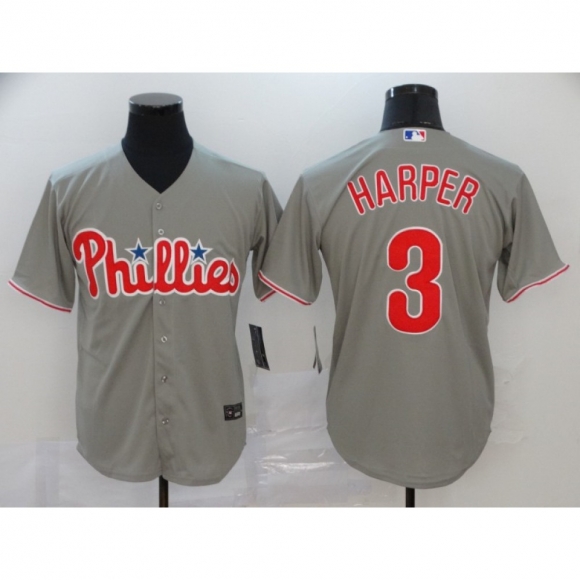 Men's Philadelphia Phillies #3 Bryce Harper Grey Cool Base Stitched MLB Jersey
