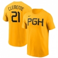 Men's Pittsburgh Pirates #21 Roberto Clemente Gold 2023 City Connect Name & Number T-Shirt