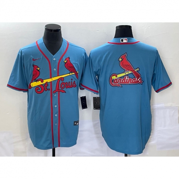 Men's St. Louis Cardinals Blue Big Team Logo in Back Cool Base Stitched Jersey