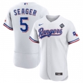 Men's Texas Rangers #5 Corey Seager White 2023 World Series Flex Base Stitched Baseball Jersey