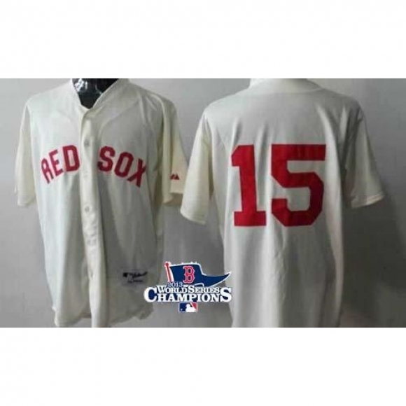 Red Sox #15 Dustin Pedroia Cream Cool Base 2013 World Series Champions Patch Stitched MLB Jersey