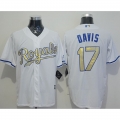 Royals #17 Wade Davis White New Cool Base 2015 World Series Champions Gold Program Stitched MLB Jersey