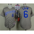 Royals #6 Lorenzo Cain Grey Cool Base W/2015 World Series Patch Stitched MLB Jersey