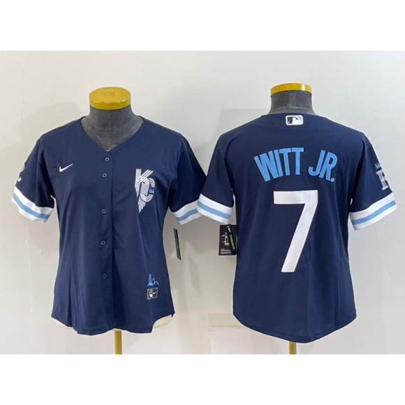 Women's Kansas City Royals #7 Bobby Witt Jr. 2022 Navy City Connect Cool Base Stitched Jersey(Run Small)