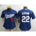 Women's Los Angeles Dodgers #22 Clayton Kershaw Blue Stitched Baseball Jersey(Run Small)
