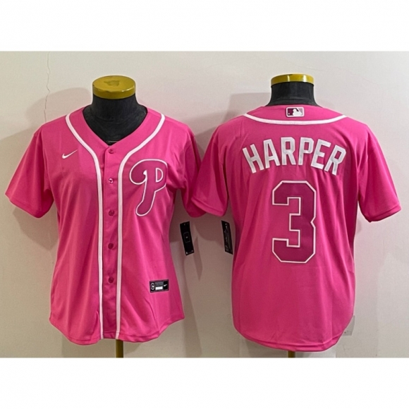 Women's Philadelphia Phillies #3 Bryce Harper Pink Stitched Baseball Jersey(Run Small)