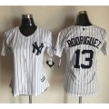 Yankees #13 Alex Rodriguez White Strip Women's Fashion Stitched MLB Jersey