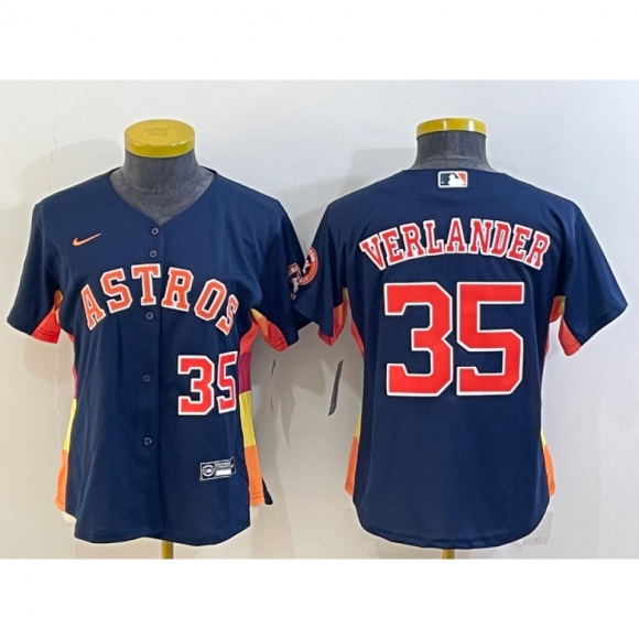 Youth Houston Astros #35 Justin Verlander Navy With Patch Cool Base Stitched Jersey