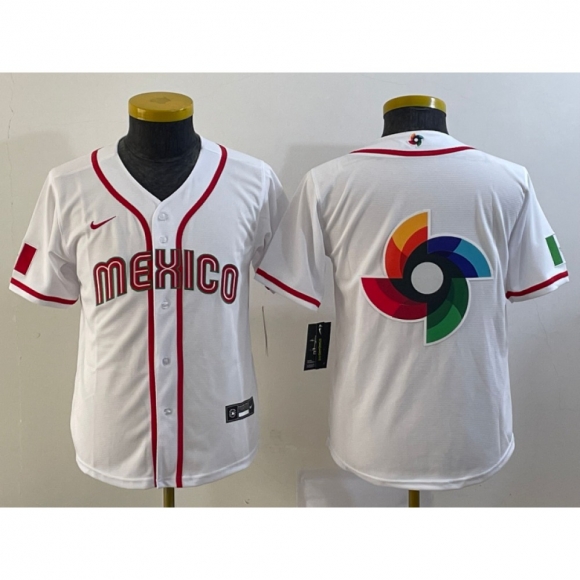 Youth Mexico Baseball 2023 White Big Logo World Baseball Classic Stitched Jersey
