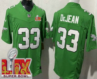 Men's Philadelphia Eagles #33 Cooper DeJean Limited Kelly Green Super Bowl LIX FUSE Vapor Jersey