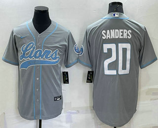 Men's Detroit Lions #20 Barry Sanders Grey Stitched MLB Cool Base Nike Baseball Jersey