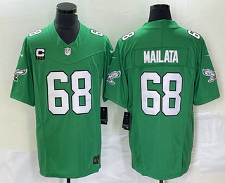 Men's Philadelphia Eagles #68 Jordan Mailata Green C Patch 2023 FUSE Vapor Limited Throwback Stitched Jersey