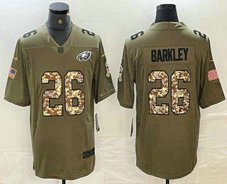 Men's Philadelphia Eagles #26 Saquon Barkley Olive With Camo 2017 Salute To Service Stitched NFL Nike Limited Jersey