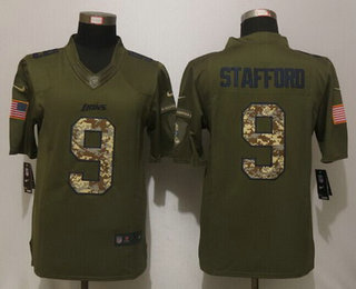 Men's Detroit Lions #9 Matthew Stafford Green Salute to Service 2015 NFL Nike Limited Jersey