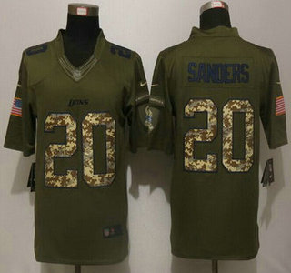 Men's Detroit Lions #20 Barry Sanders Green Salute to Service 2015 NFL Nike Limited Jersey