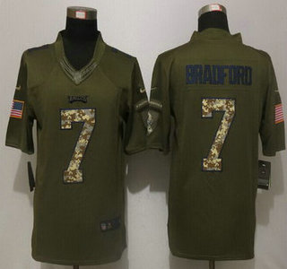 Men's Philadelphia Eagles #7 Sam Bradford Green Salute to Service 2015 NFL Nike Limited Jersey