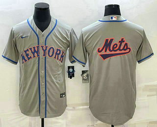 Men's New York Mets Big Logo Grey Cool Base Stitched Baseball Jersey