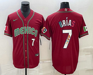 Men's Mexico Baseball #7 Julio Urias Number 2023 Red Blue World Baseball Classic Stitched Jersey