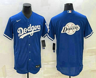 Men's Los Angeles Dodgers Big Logo Blue Flex Base Stitched Baseball Jersey1