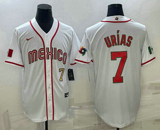 Men's Mexico Baseball #7 Julio Urias Number 2023 White World Baseball Classic Stitched Jersey3