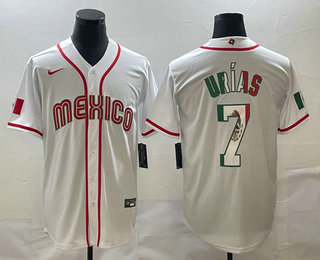 Men's Mexico Baseball #7 Julio Urias 2023 White World Baseball Classic Stitched Jersey