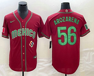 Men's Mexico Baseball #56 Randy Arozarena 2023 Red World Classic Stitched Jerseys