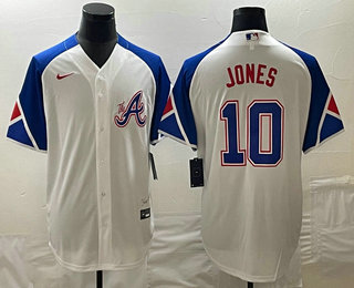 Men's Atlanta Braves #10 Chipper Jones White 2023 City Connect Cool Base Stitched Jersey