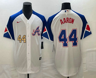 Men's Atlanta Braves #44 Hank Aaron Number White 2023 City Connect Cool Base Stitched Jerseys