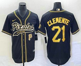 Men's Pittsburgh Pirates #21 Roberto Clemente Number Black Cool Base Stitched Baseball Jersey1