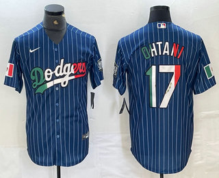 Men's Los Angeles Dodgers #17 Shohei Ohtani Mexico Blue Pinstripe Cool Base Stitched Jerseys